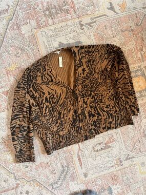 NWT Madewell Merino Wool Brown & Black Animal Print Button Cardigan